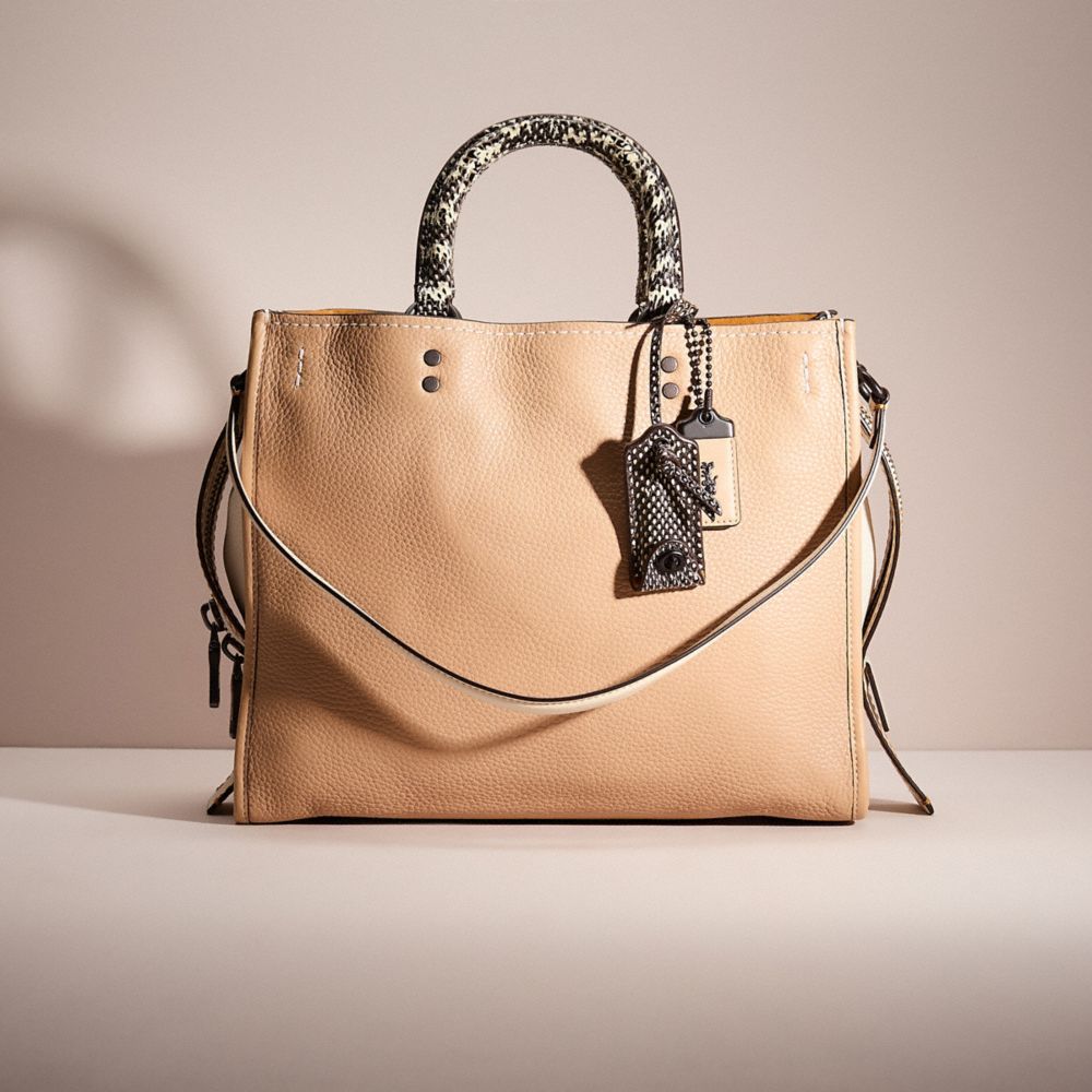 COACH®,RESTORED ROGUE WITH COLORBLOCK SNAKESKIN DETAIL,Black Copper/Beechwood,Front View