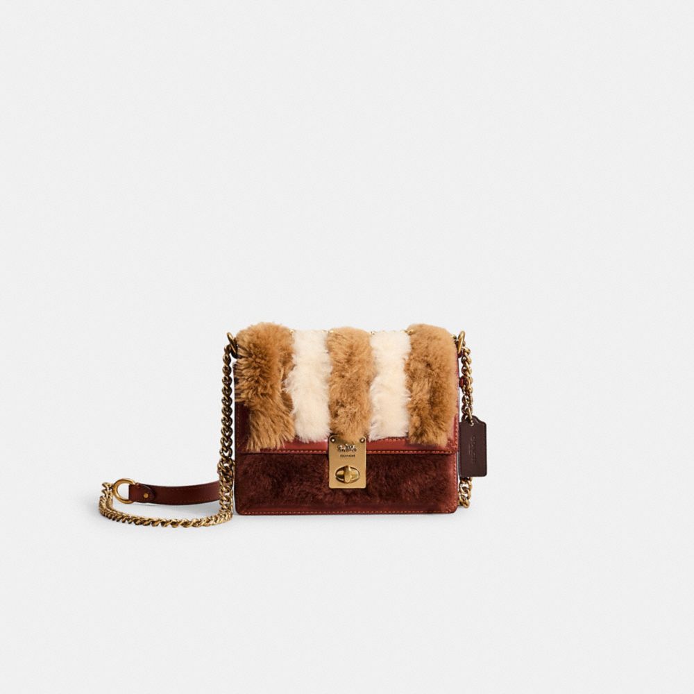 COACH®,Restored Hutton Shoulder Bag 18 With Patchwork,Calfskin Leather,Leather,Suede,Shearling,Crossbody,Plastic,Logo,Stri...,Multi Color,Front View