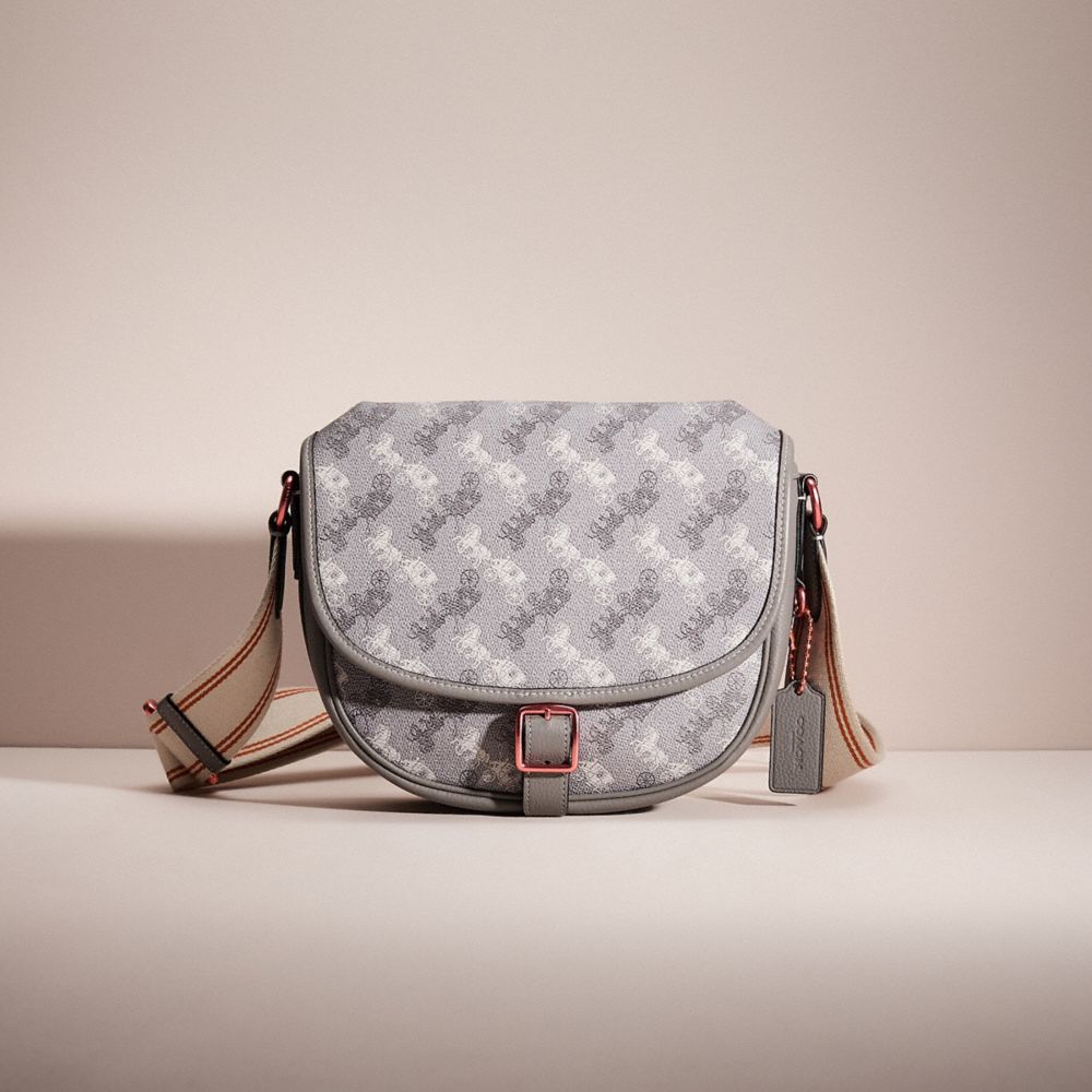 COACH®,RESTORED HITCH CROSSBODY WITH HORSE AND CARRIAGE PRINT,Grey,Front View