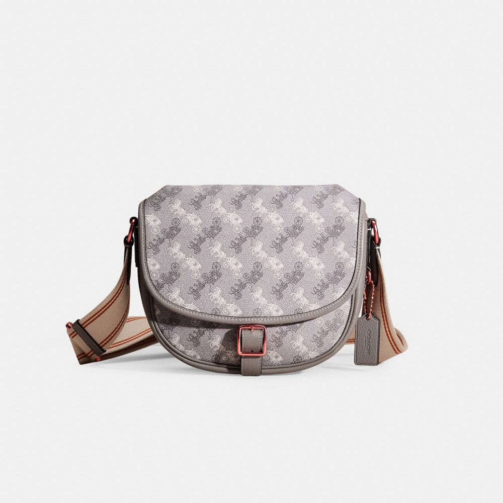 COACH®,RESTORED HITCH CROSSBODY WITH HORSE AND CARRIAGE PRINT,Grey,Front View