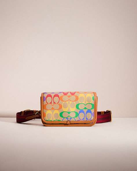 COACH®,RESTORED CHARTER PHONE CROSSBODY IN RAINBOW SIGNATURE CANVAS,Saddle Multi,Front View