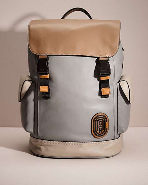 COACH®,RESTORED RIVINGTON BACKPACK IN COLORBLOCK WITH COACH PATCH,Black Copper/Washed Steel,Front View