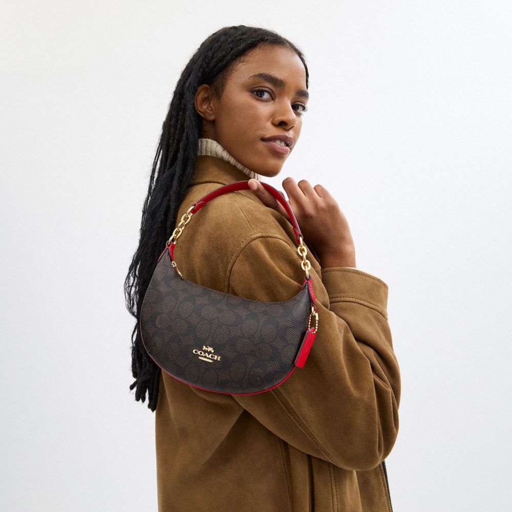 COACH®,Mini Payton Bag In Signature Canvas,Shoulder Bag,Chain Detail,Day Party,Brown,Detail View