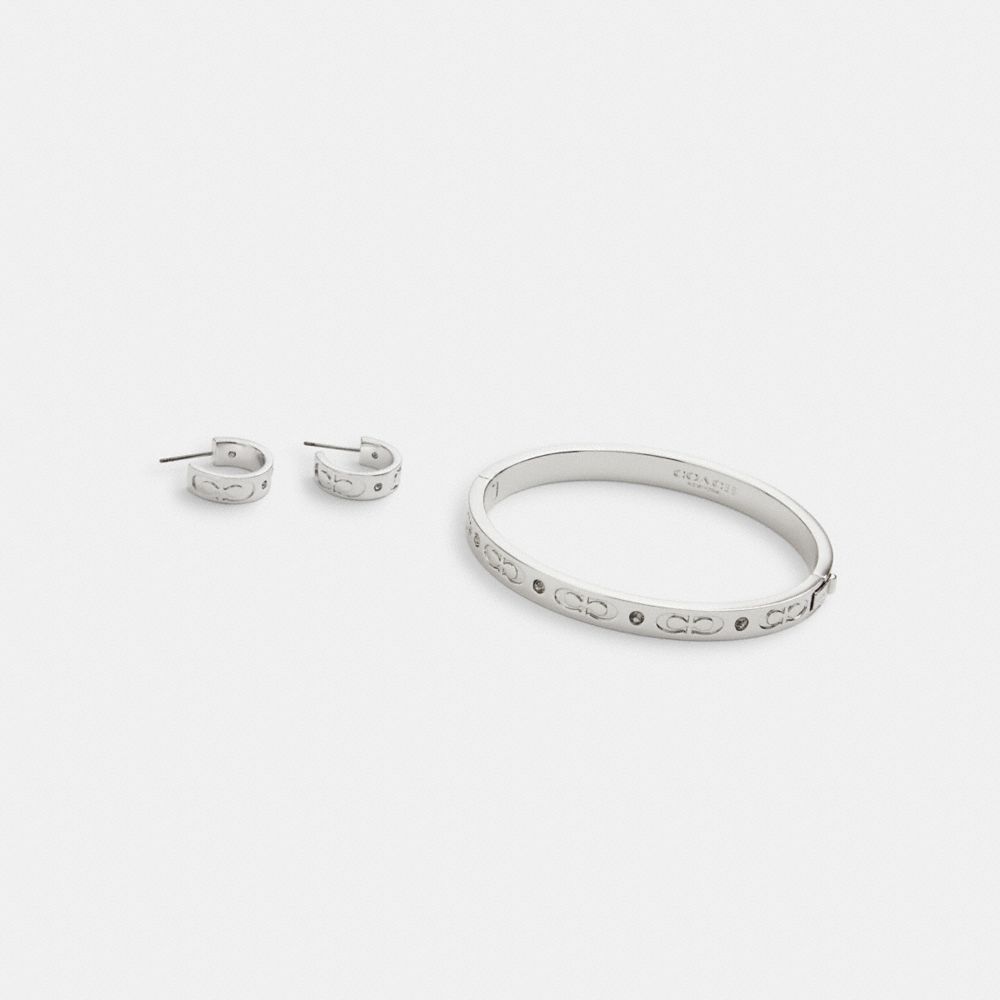 COACH®,Signature Hinged Bangle & Huggie Earring Set,