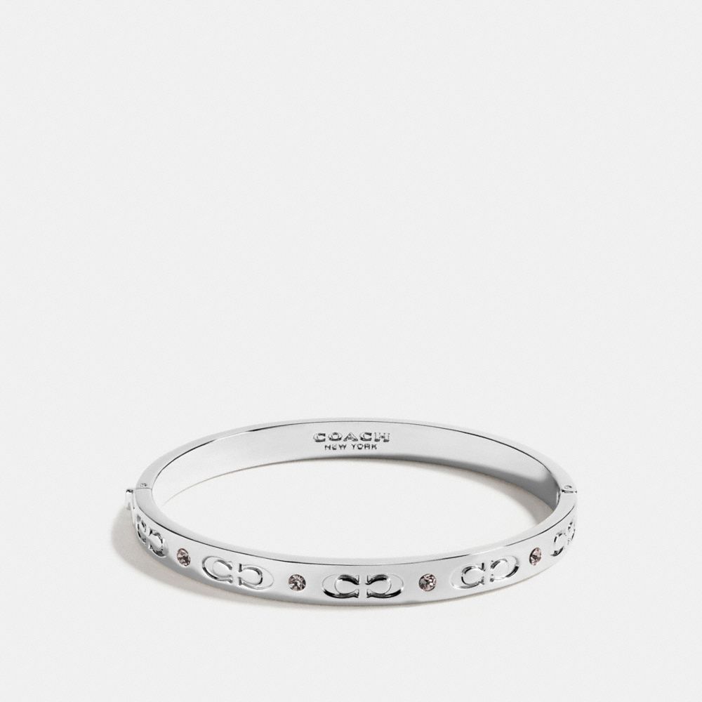 COACH®,SIGNATURE HINGED BANGLE,Silver,Front View