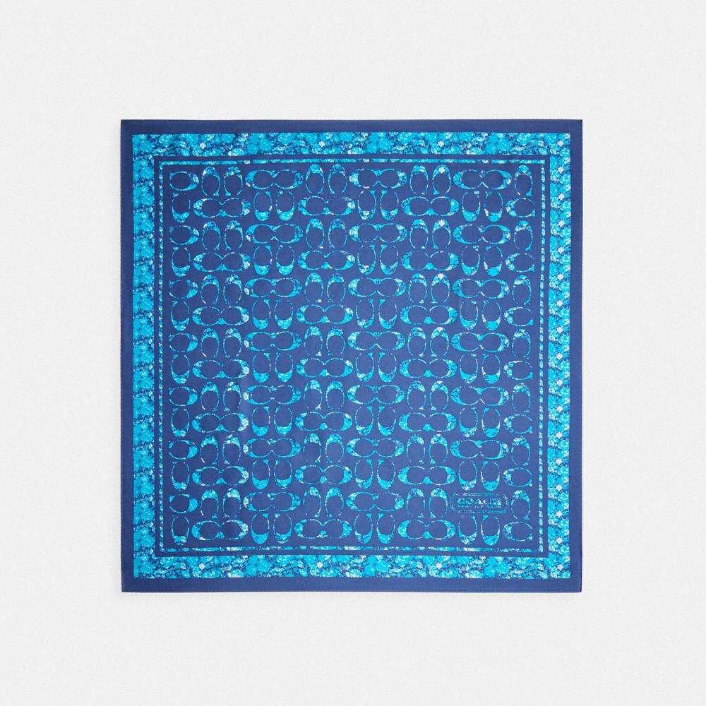 COACH®,Signature Rose Meadow Print Silk Square Scarf,Silk,Square,Pattern,Casual,Blue,Front View