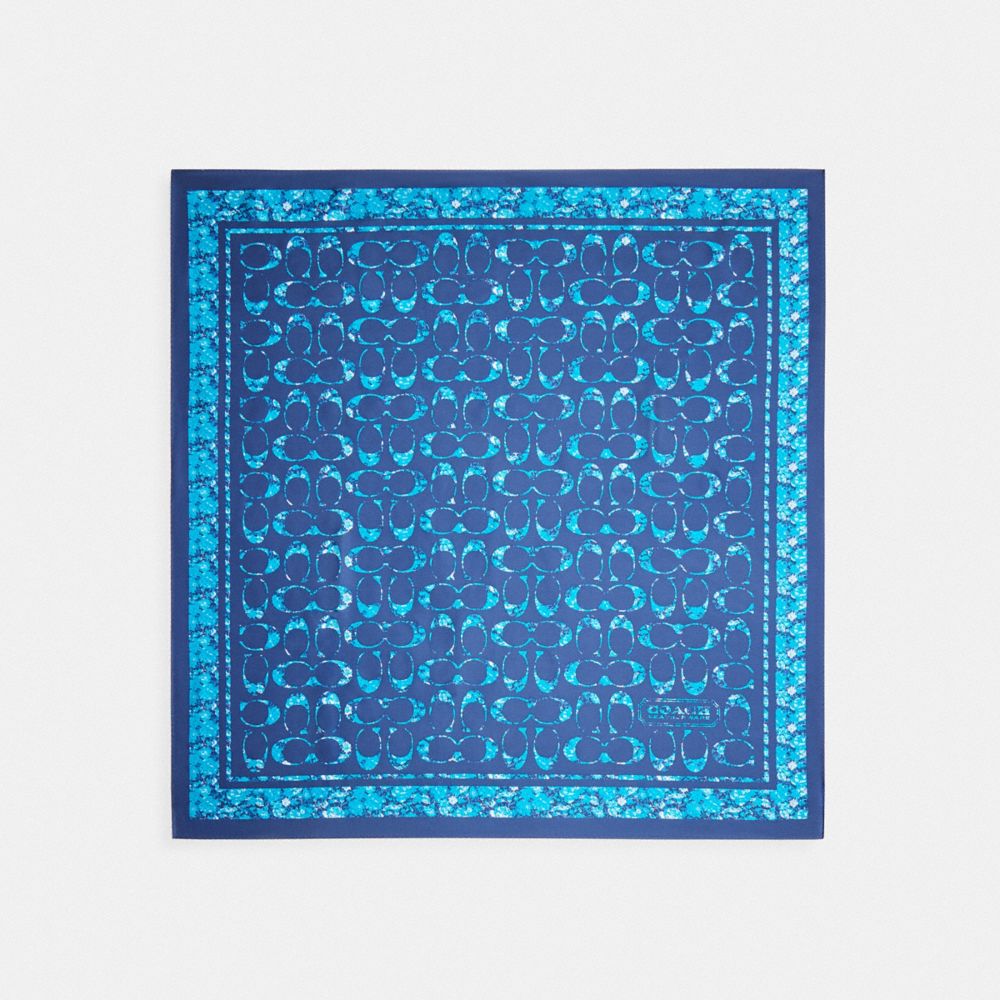 Coach Signature Rose Meadow Print Silk Square Scarf In True Navy