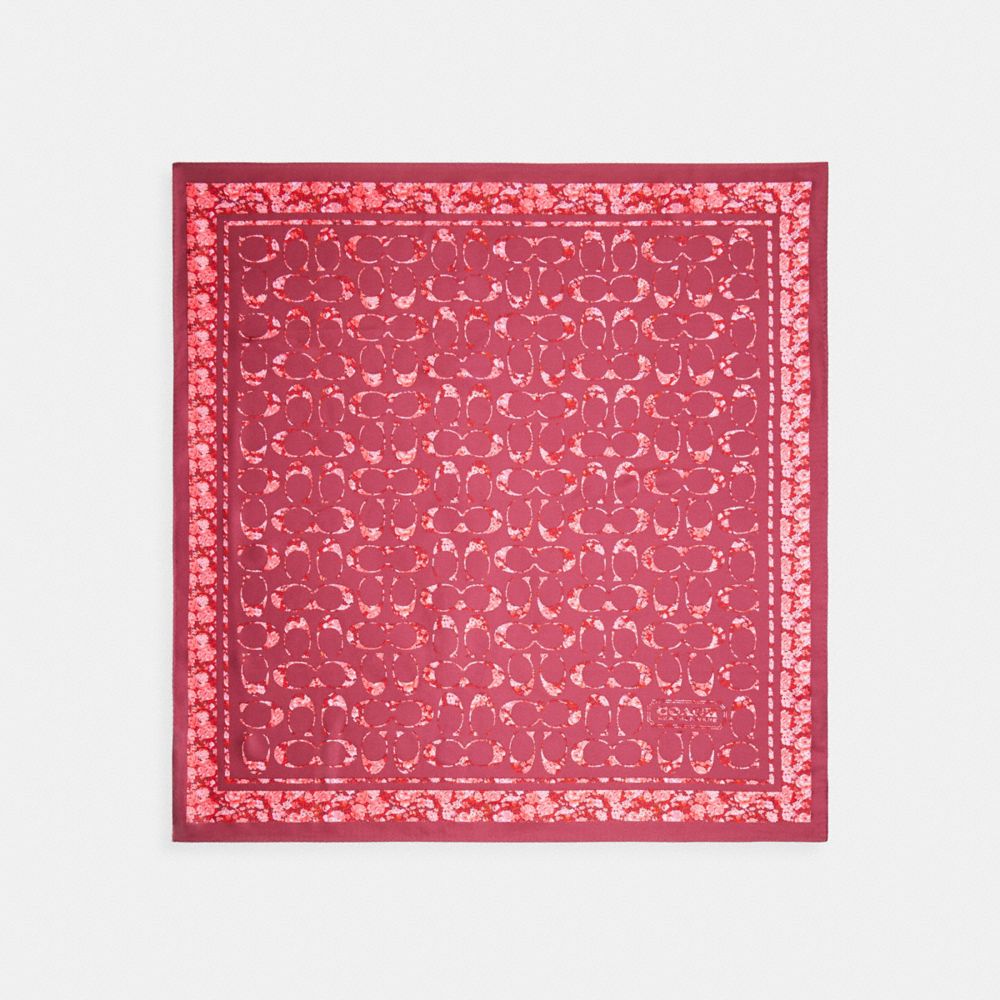 Coach Signature Rose Meadow Print Silk Square Scarf In Dark Ruby