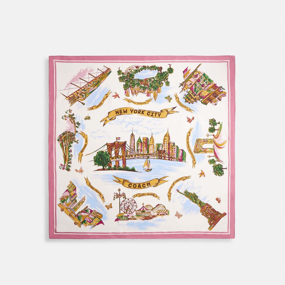 COACH®,New York Map Print Silk Square Scarf,Silk,Square,Stripe,Casual,Multi Color,Front View