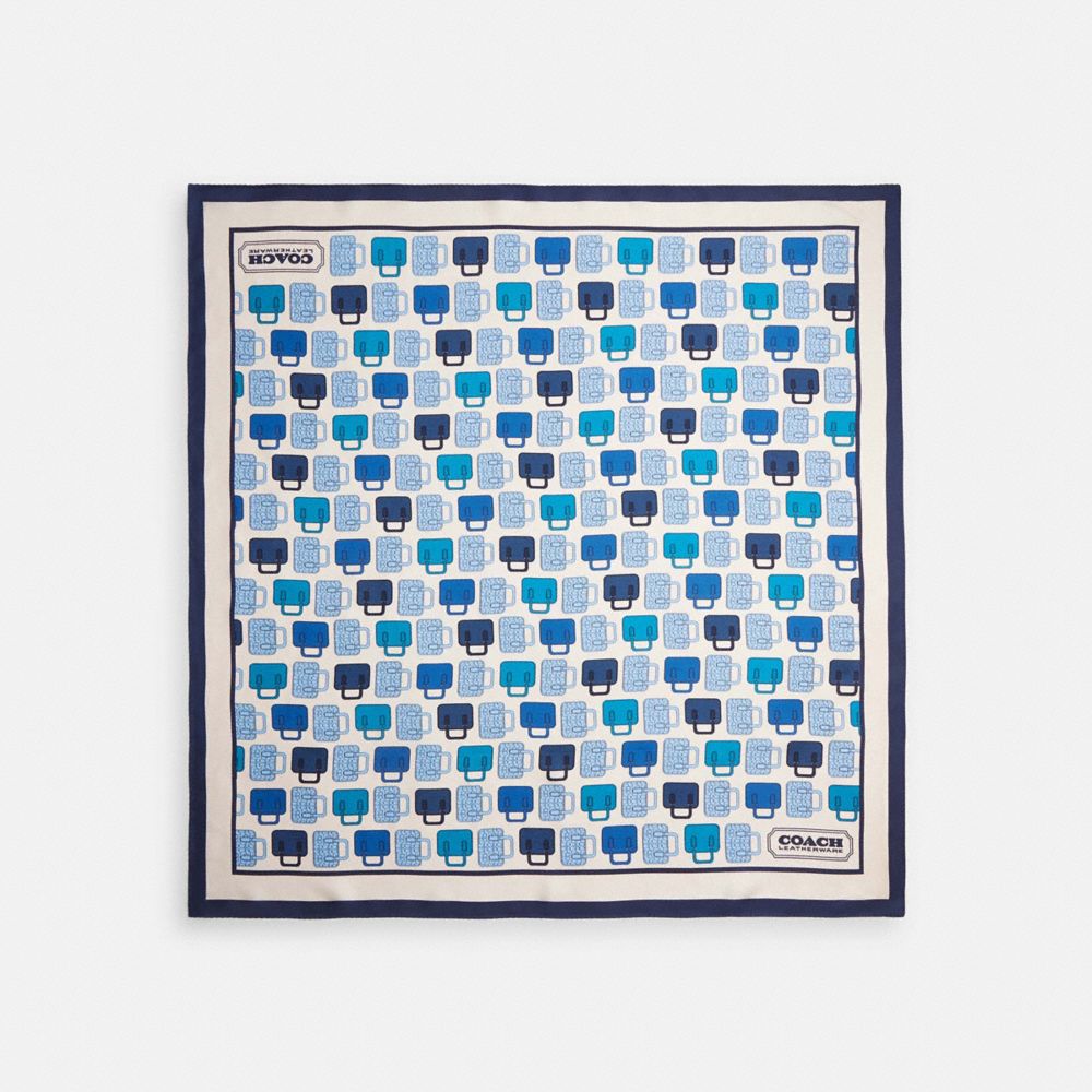 COACH®,Trompe L'oeil Bag Print Silk Square Scarf,Silk,Square,Logo,Word Embellishment,Casual,Blue,Front View