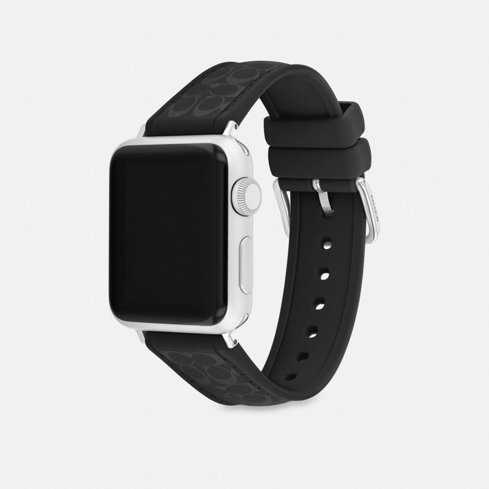 COACH®,Apple Watch® Strap, 38 Mm, 40 Mm And 41 Mm,Watch Strap,Silicone,Rubber,Stainless Steel,Casual,Black,Angle View