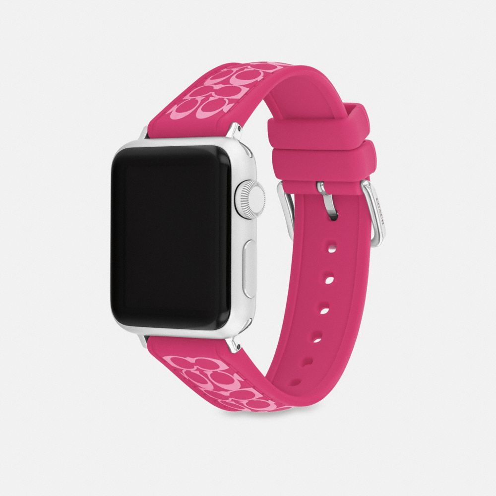 COACH®,Apple Watch® Strap, 38 Mm, 40 Mm And 41 Mm,Watch Strap,Silicone,Rubber,Stainless Steel,Casual,Fuchsia,Angle View