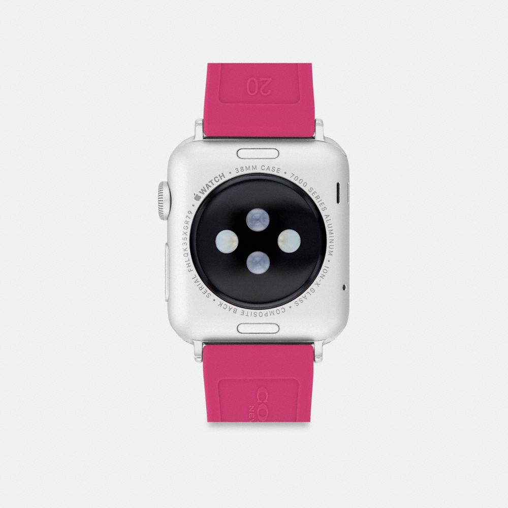 COACH®,Apple Watch® Strap, 38 Mm, 40 Mm And 41 Mm,Watch Strap,Silicone,Rubber,Stainless Steel,Casual,Fuchsia,Back View