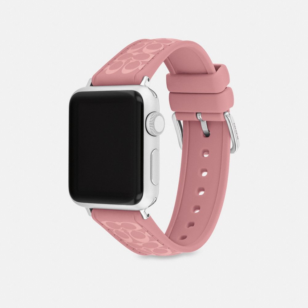 COACH®,Apple Watch® Strap, 38 Mm, 40 Mm And 41 Mm,Watch Strap,Silicone,Rubber,Stainless Steel,Casual,Blush,Angle View