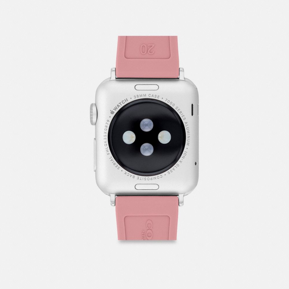 COACH®,Apple Watch® Strap, 38 Mm, 40 Mm And 41 Mm,Watch Strap,Silicone,Rubber,Stainless Steel,Casual,Blush,Back View