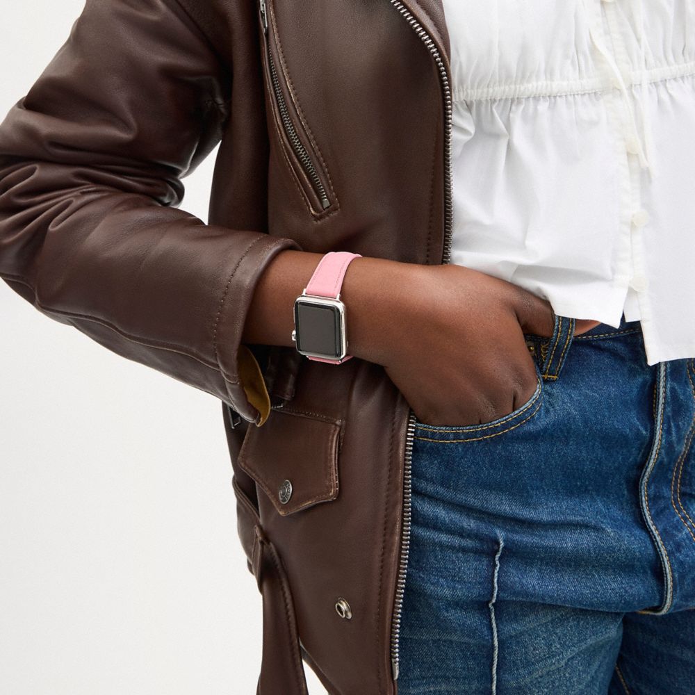 COACH®,Apple Watch® Strap, 38 Mm, 40 Mm And 41 Mm,Watch Strap,Silicone,Rubber,Stainless Steel,Casual,Blush,Detail View
