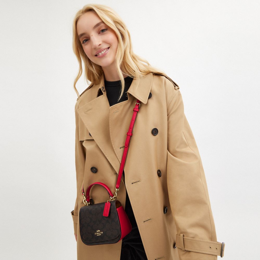 COACH®,Lysa Top Handle Bag In Signature Canvas,Canvas,Leather,Crossbody,Color Block,Casual,Black,Detail View