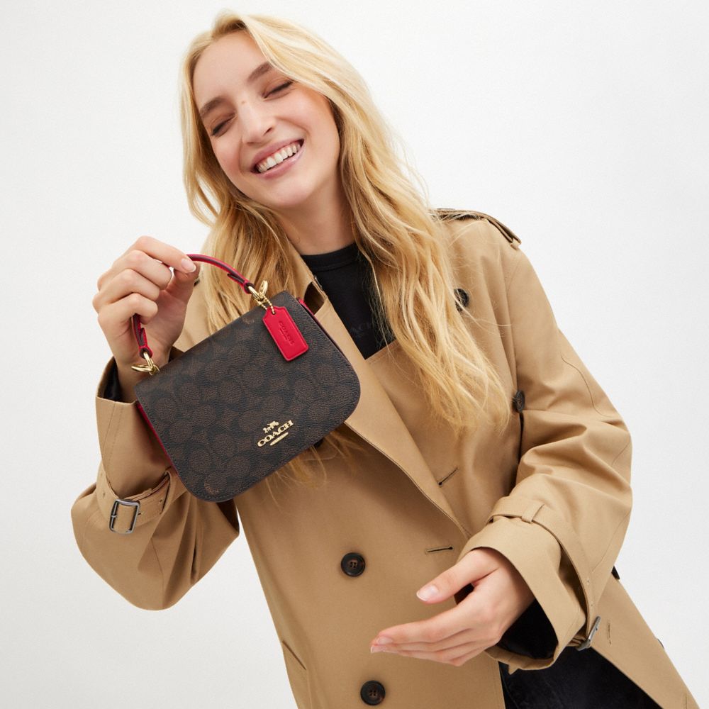 COACH®,Lysa Top Handle Bag In Signature Canvas,Canvas,Leather,Crossbody,Color Block,Casual,Black,Detail View