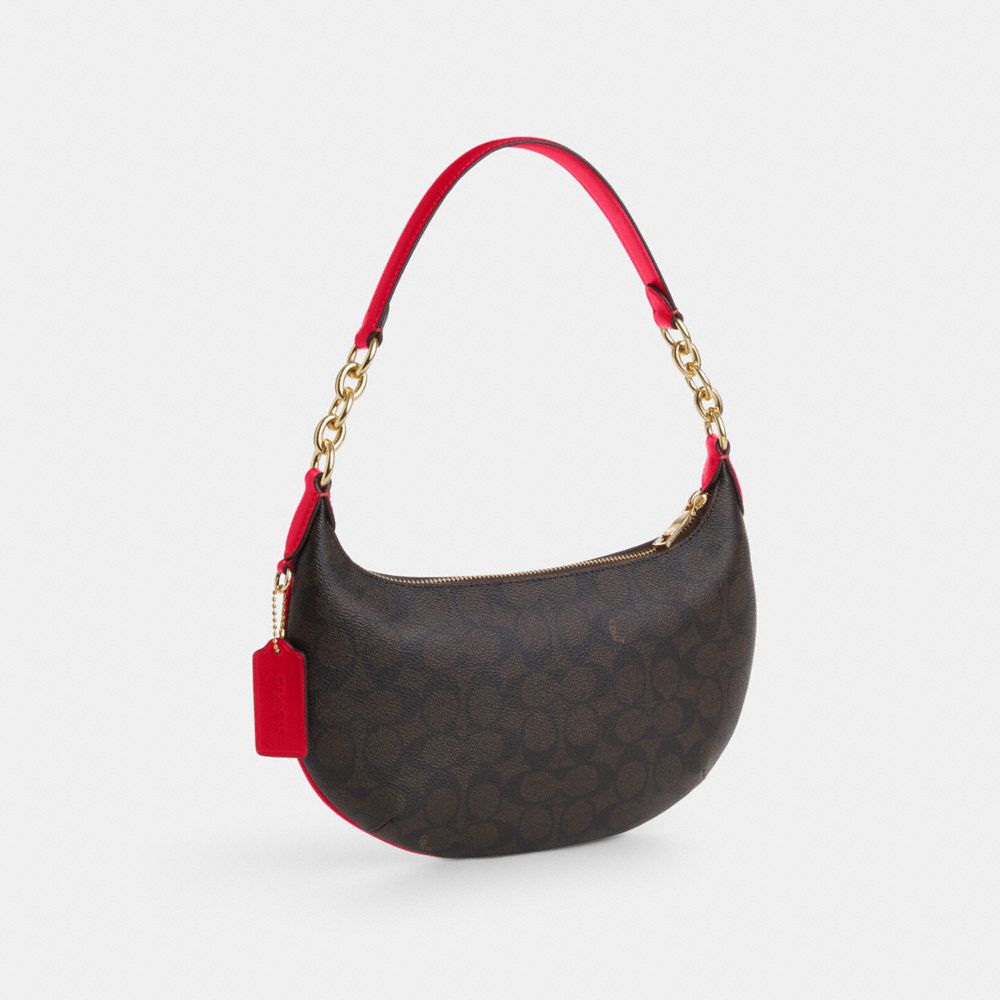 COACH®,Payton Hobo Bag In Signature Canvas,Canvas,Leather,Shoulder Bag,Chain Detail,Casual,Black,Angle View
