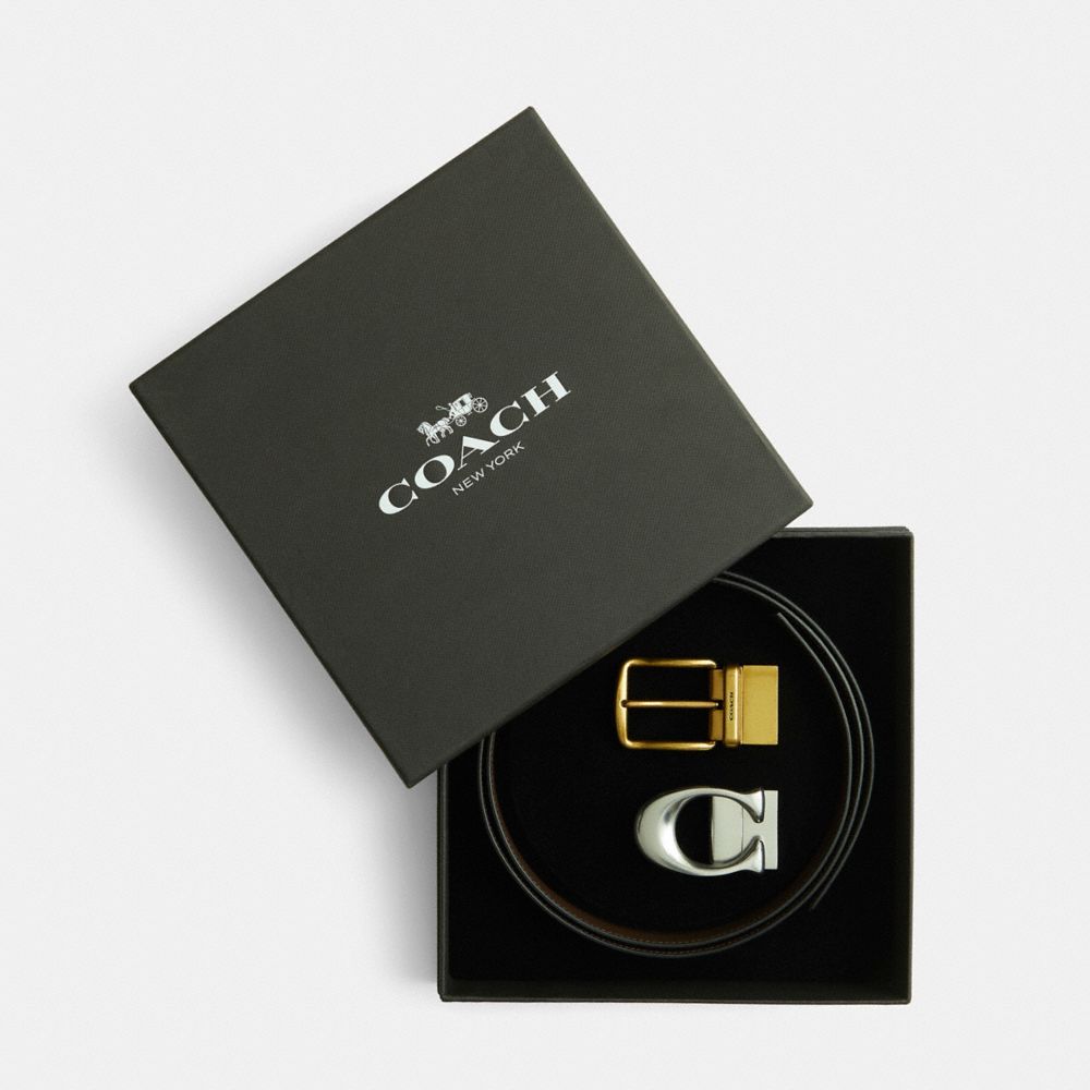 Coach Restored Signature And Harness Buckle Cut To Size Belt, 32mm In Black/mahogany