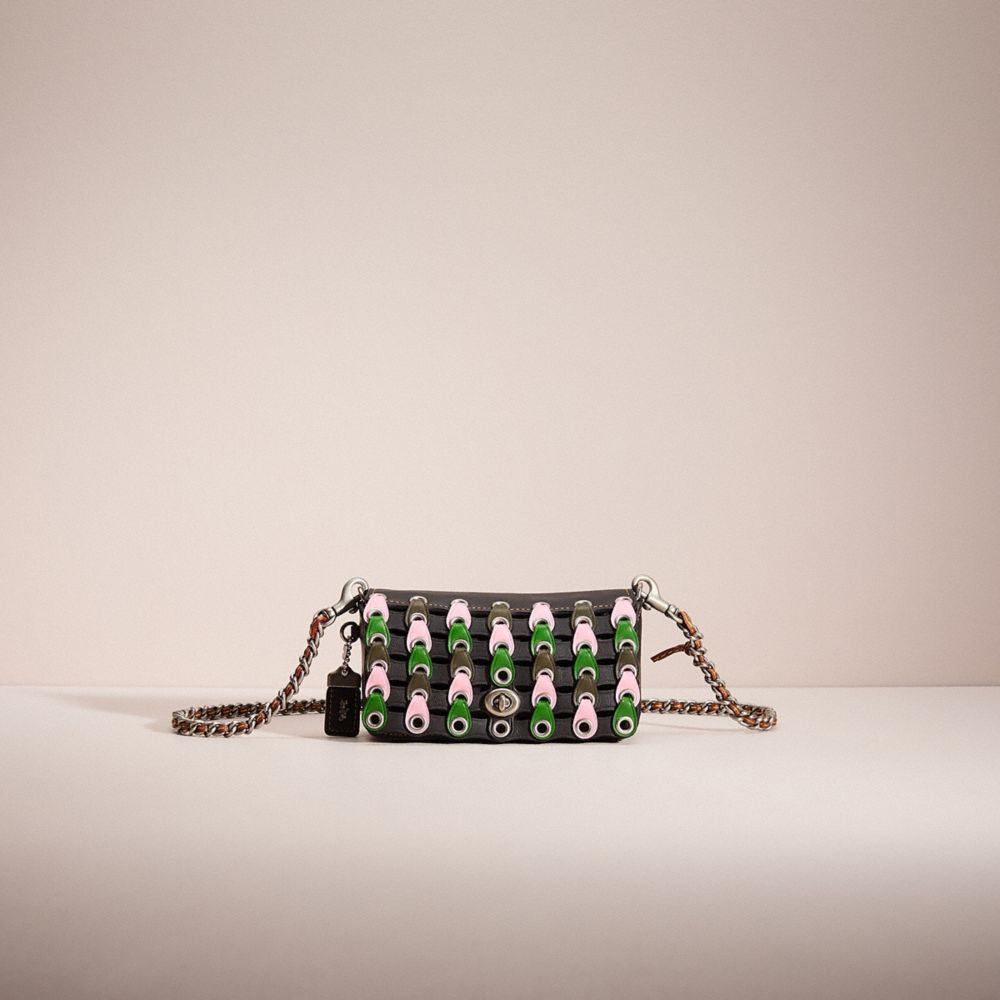 COACH®,RESTORED DINKIER WITH COLORBLOCK COACH LINK,Glovetanned Leather,Light Antique Gold/Black Kelly Green,Front View