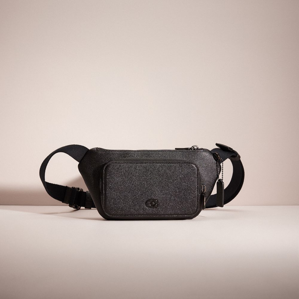 COACH®,RESTORED BELT BAG WITH SIGNATURE CANVAS INTERIOR DETAIL,Black,Front View