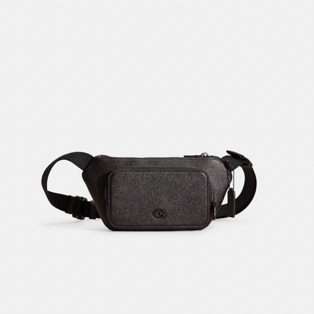 COACH®,RESTORED BELT BAG WITH SIGNATURE CANVAS INTERIOR DETAIL,Black,Front View