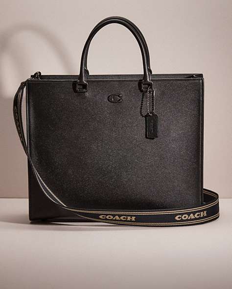COACH®,RESTORED TOTE 40 WITH SIGNATURE CANVAS,Black,Front View