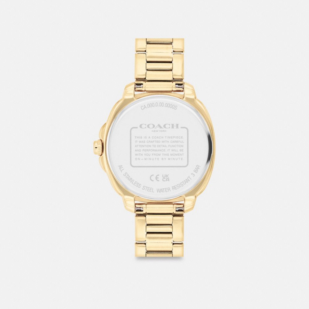 COACH®,Kitt Chronograph Watch, 34 Mm,Analog,Crystal,Quartz,Mineral,Gem Embellishment,Logo,Word Embellishment,Water Resista...,,Back View
