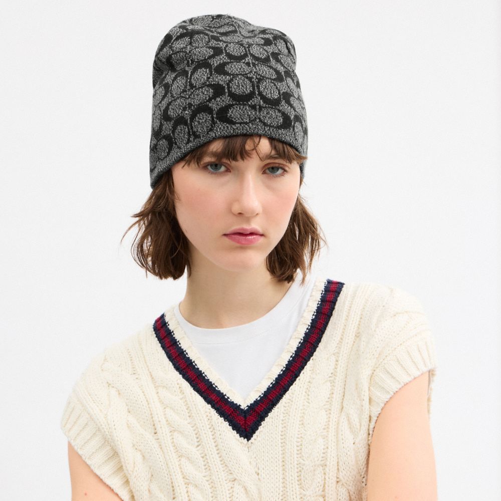 COACH®,Reversible Signature Beanie,Wool,Beanie,Reversible,Casual,Multi Color,Detail View