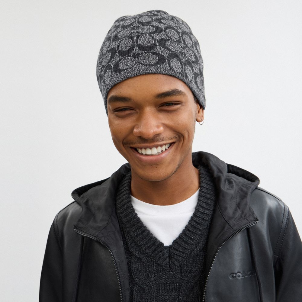 COACH®,Reversible Signature Beanie,Wool,Beanie,Reversible,Casual,Multi Color,Angle View