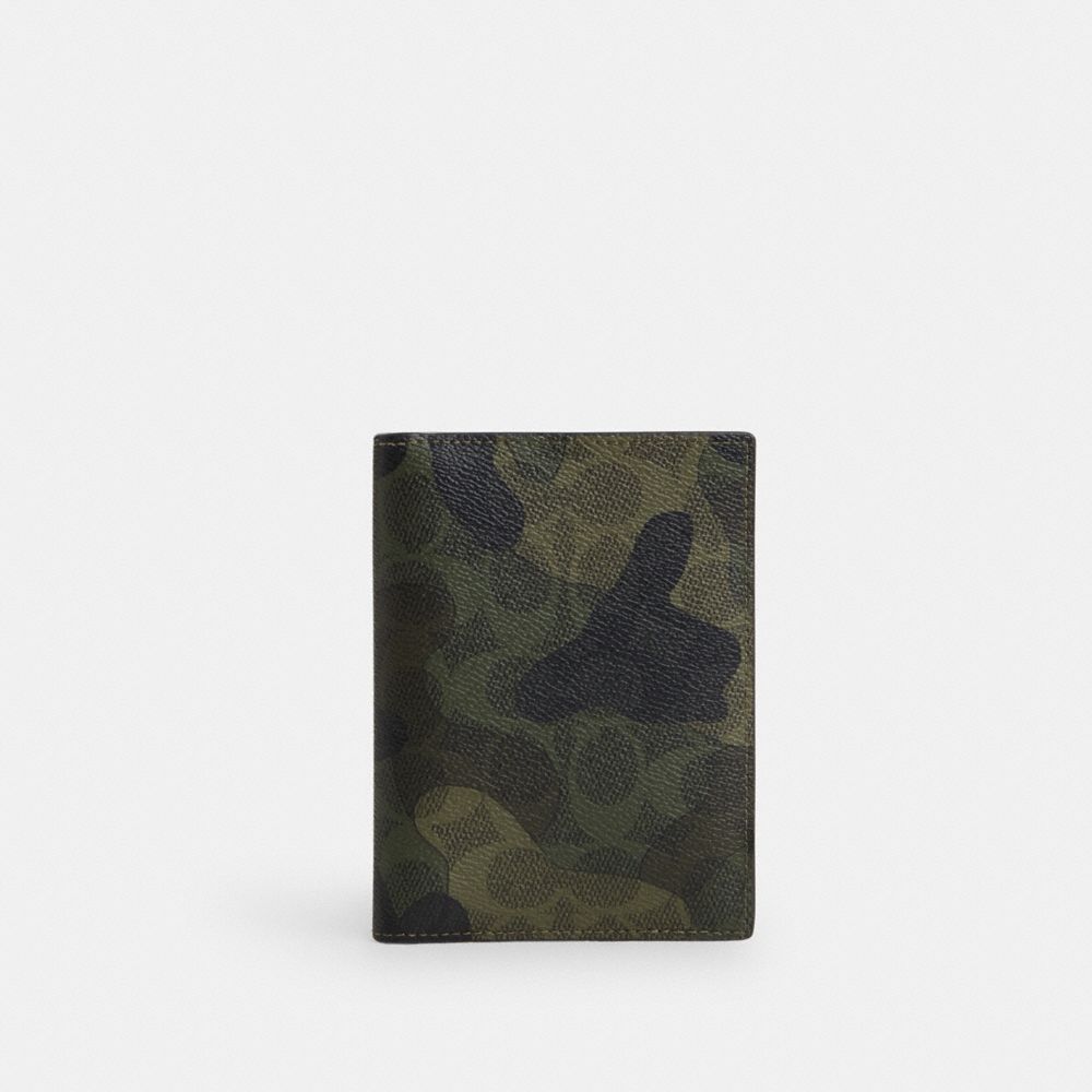 COACH®,Passport Card Case In Signature Camo Print,Pouch,Bi Fold,Passport Case,Card Case,Travel,Multi Color,Front View