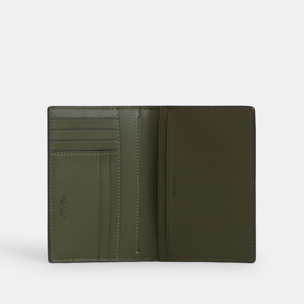 COACH®,Passport Card Case In Signature Camo Print,Bi Fold,Passport Case,Pouch,Card Case,Travel,Multi Color,Inside View,Top View