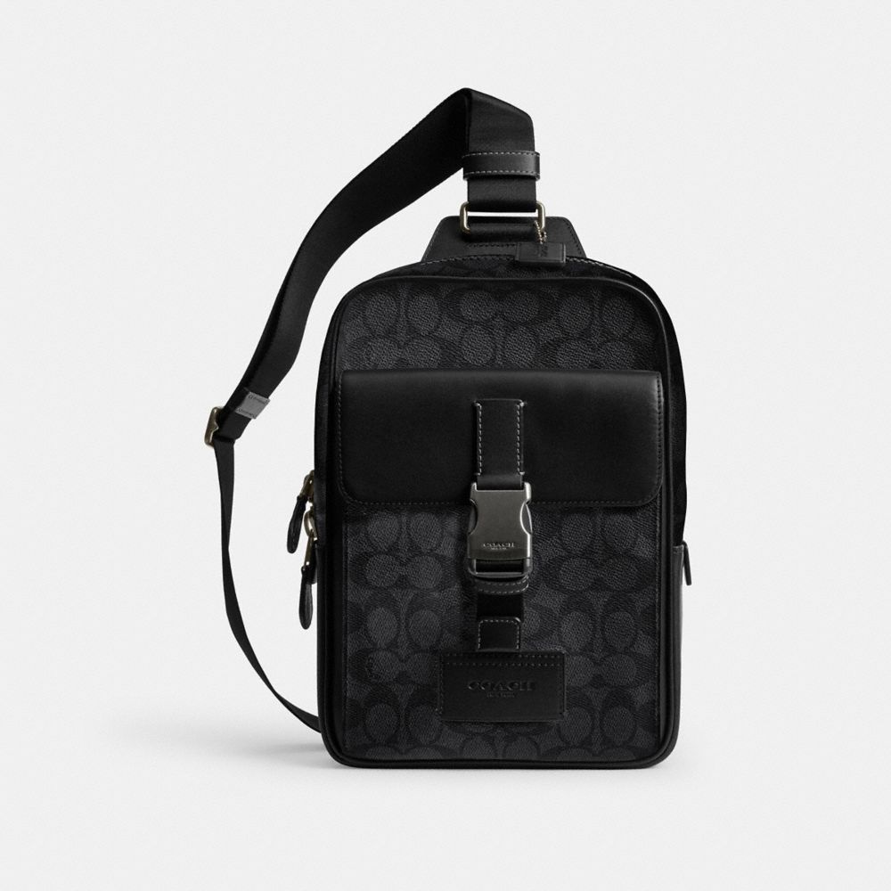 COACH®,Track Pack In Signature Canvas,Black,Front View