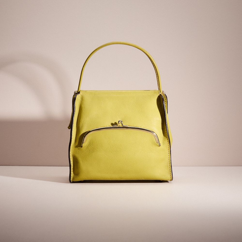 COACH®,VINTAGE CASHIN CARRY SCISSOR FRAME BAG,Glovetanned Leather,Medium,Bonnie Cashin Edit,Lime,Front View