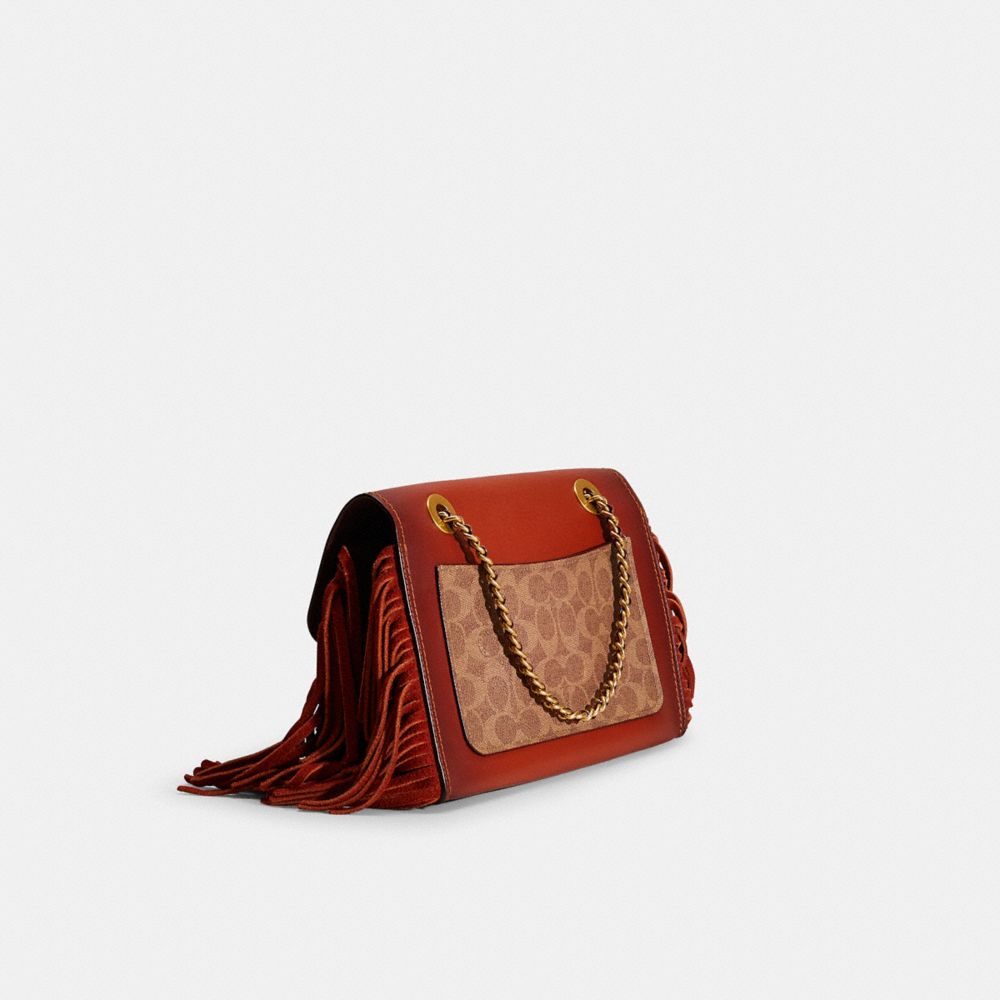 COACH®,Upcrafted Parker In Colorblock Signature Canvas,Calf Hair,Leather,Shoulder Bag,Chain Detail,Fringe,Metal,Studded,Co...,Brown,Angle View