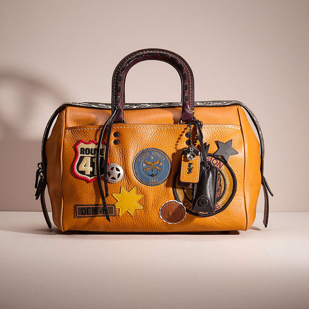 Coach Upcrafted Rogue Satchel With Colorblock Snakeskin Detail In Orange