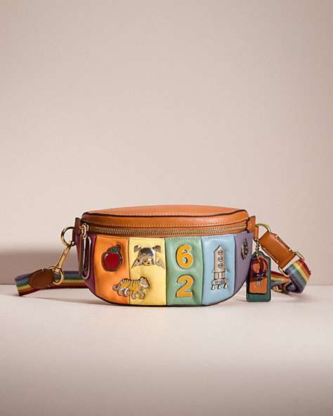 COACH®,UPCRAFTED BETHANY BELT BAG WITH RAINBOW QUILTING,Brass/Natural Multi,Front View
