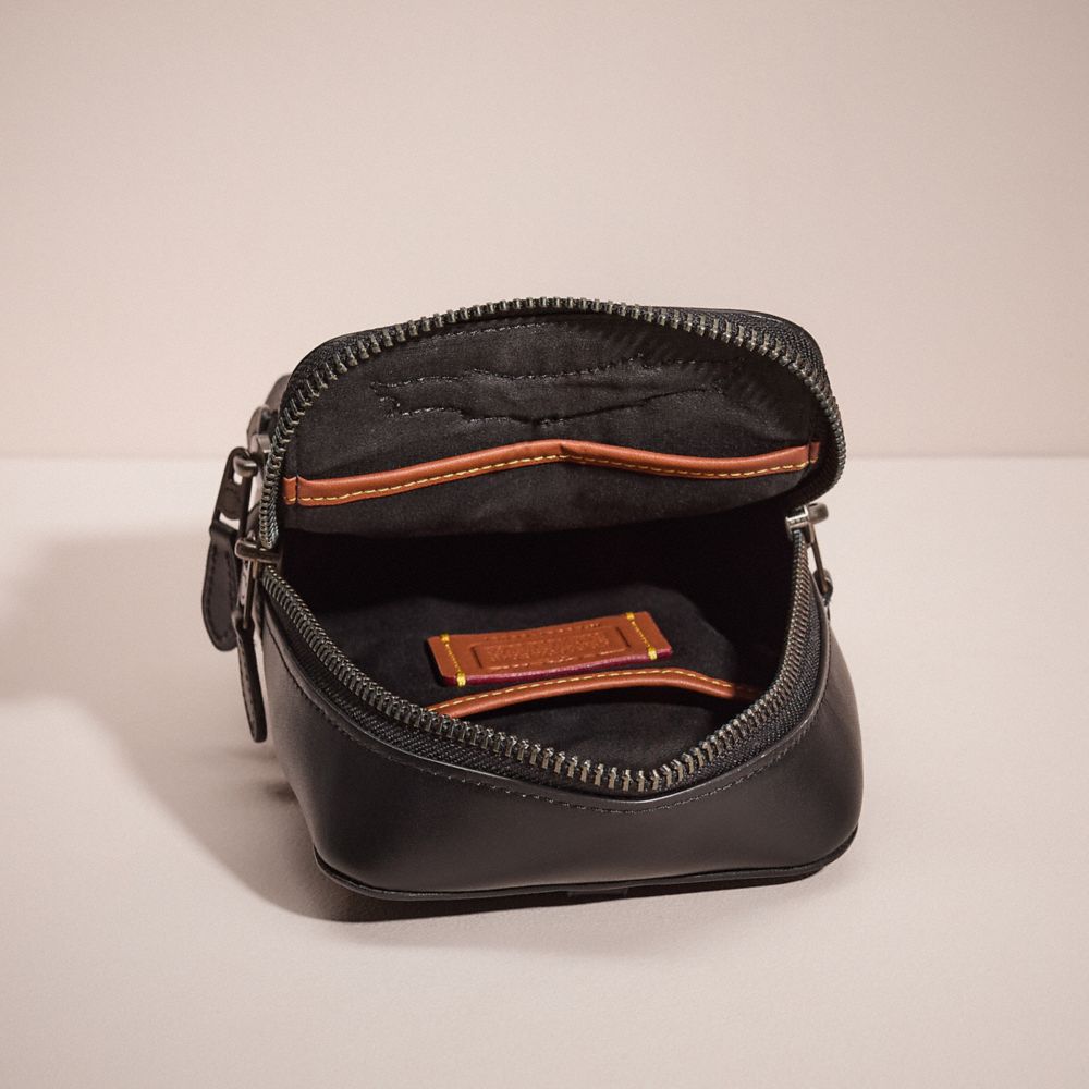 COACH®,Upcrafted Gotham Sling Pack 13 In Signature Canvas,Calfskin Leather,Canvas,Slingback,Plastic,Applique,Metal,Casual,Black,Inside View,Top View