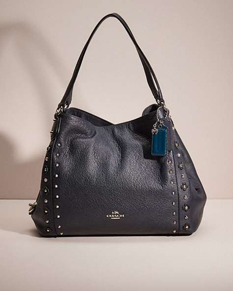COACH®,UPCRAFTED EDIE SHOULDER BAG 31 WITH FLORAL RIVETS,Navy/Black/Silver,Front View