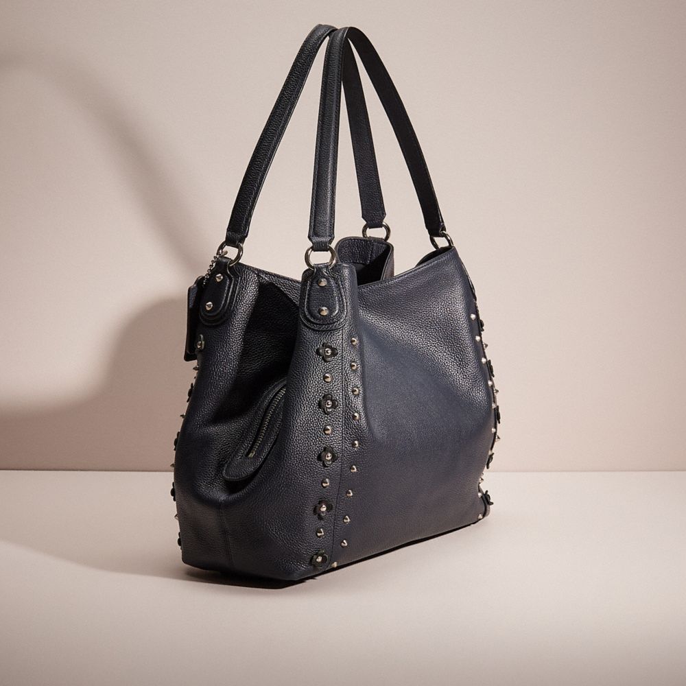 COACH®,UPCRAFTED EDIE SHOULDER BAG 31 WITH FLORAL RIVETS,Navy/Black/Silver,Angle View