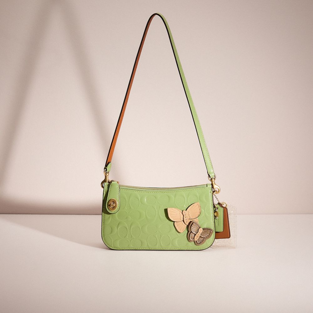 COACH®,UPCRAFTED PENN SHOULDER BAG IN SIGNATURE LEATHER,Garden Party,Brass/Green,Front View