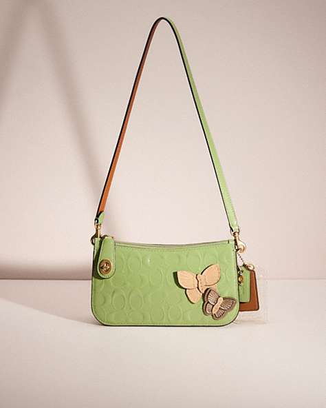 COACH®,UPCRAFTED PENN SHOULDER BAG IN SIGNATURE LEATHER,Garden Party,Brass/Green,Front View