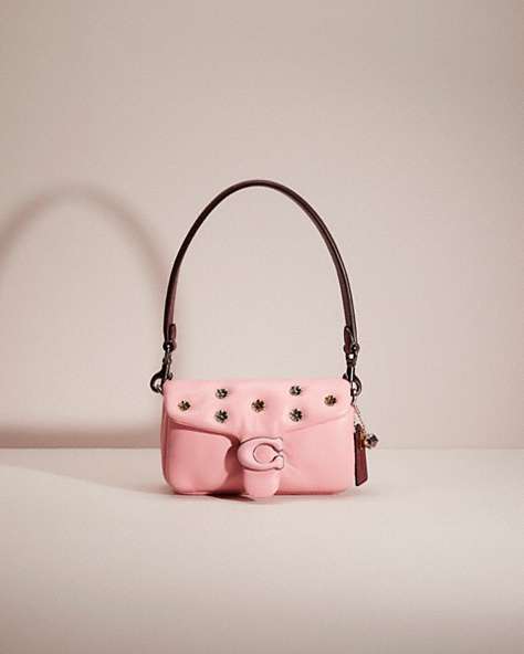 COACH®,UPCRAFTED PILLOW TABBY SHOULDER BAG 18,Mini,Garden Party,Silver/Flower Pink,Front View