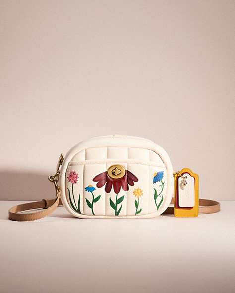 COACH®,UPCRAFTED SMALL CAMERA BAG WITH QUILTING,Garden Party,Brass/Chalk,Front View
