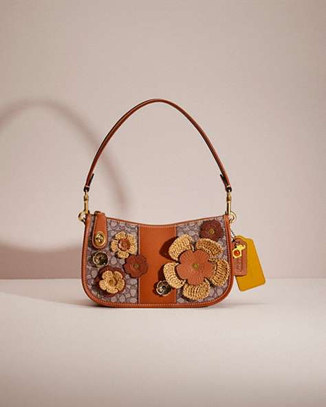 COACH®,UPCRAFTED SWINGER IN MICRO SIGNATURE JACQUARD,Garden Party,Brass/Cocoa Burnished Amb,Front View