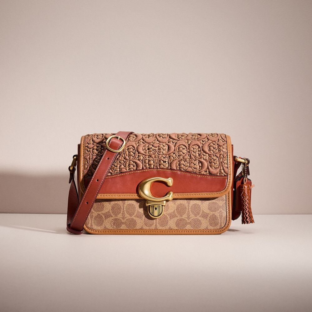 COACH®,UPCRAFTED STUDIO SHOULDER BAG IN SIGNATURE CANVAS,Brass/Tan/Rust,Front View