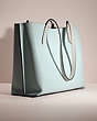 COACH®,UPCRAFTED WILLOW TOTE IN COLORBLOCK WITH SIGNATURE CANVAS INTERIOR,Pewter/Aqua Multi,Angle View