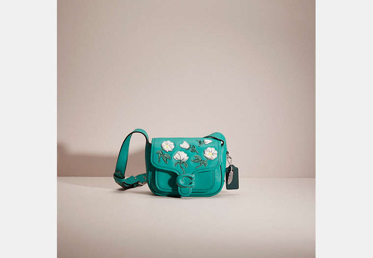 COACH®,UPCRAFTED TABBY MESSENGER 19,Garden Party,Silver/Bright Green,Front View