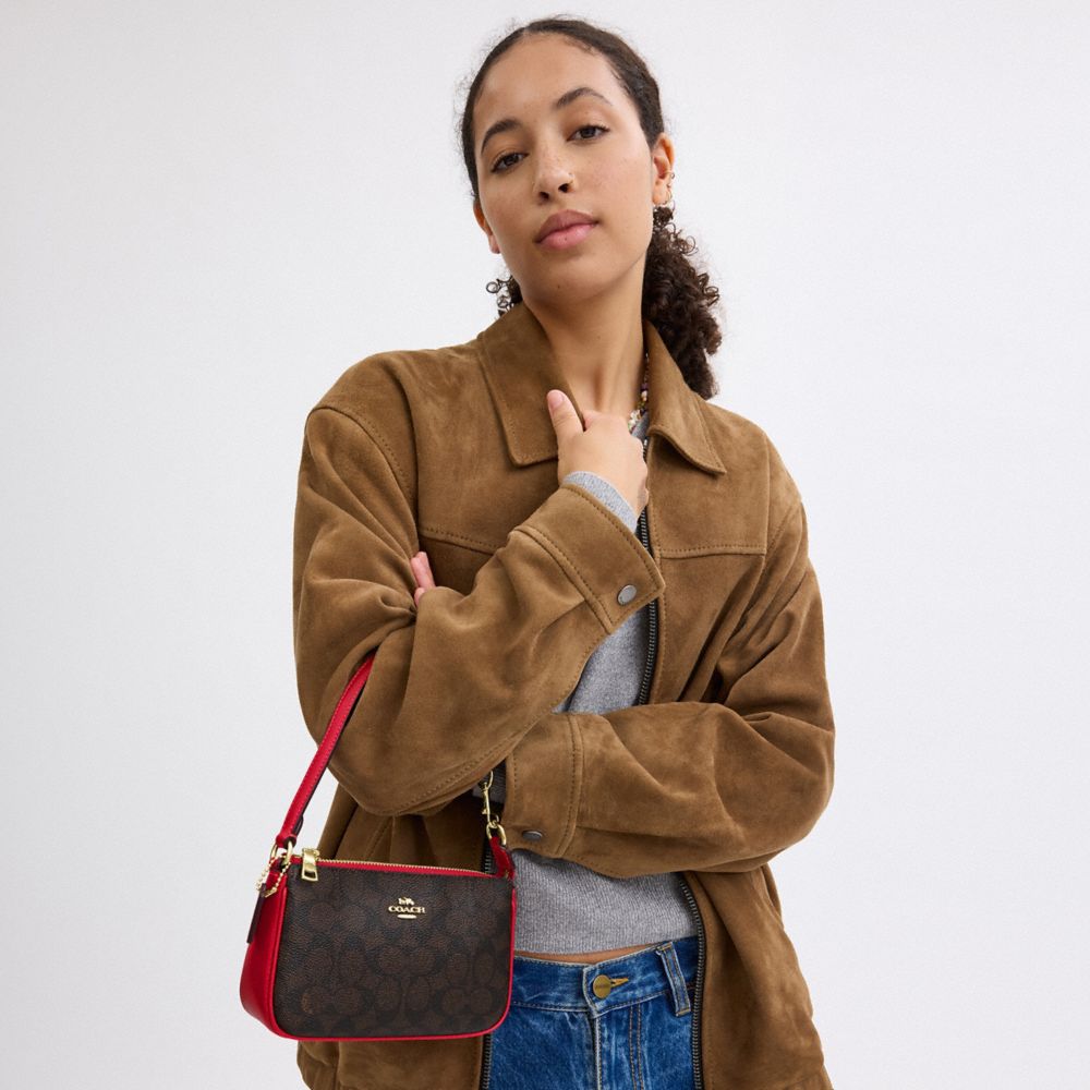 COACH®,Nolita 19 In Colorblock Signature Canvas,Brown,Detail View